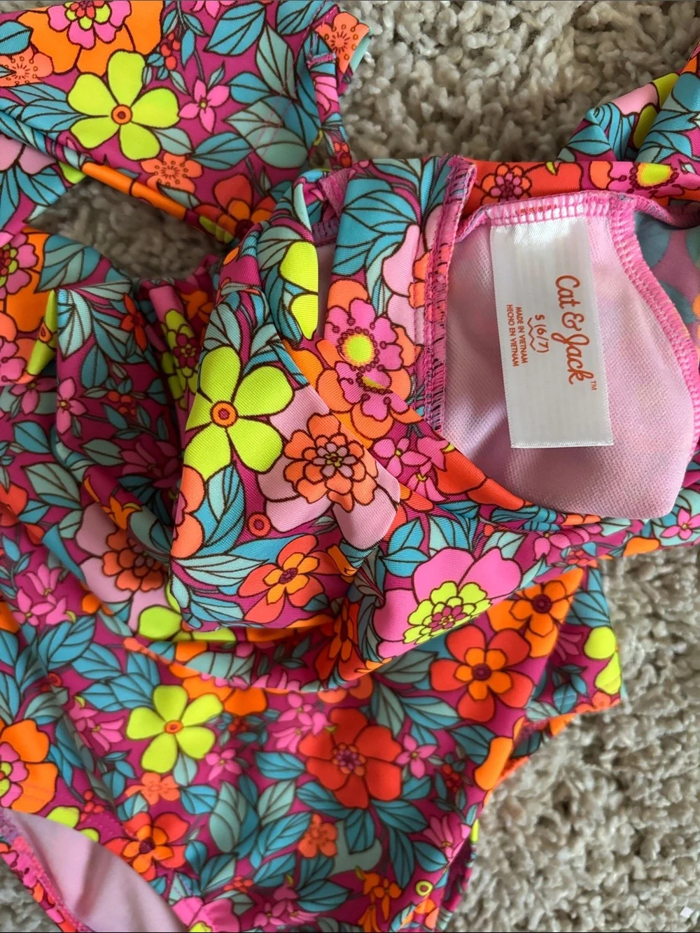 Girls' Floral Long-Sleeve Rash Guard Swimsuit - Pink Multi